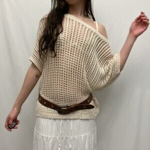 cream boho chic coachella sheer open knit crochet slouchy top